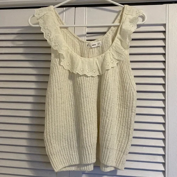 Mango Cream Ruffle Knit Tank Top - Picture 3 of 7